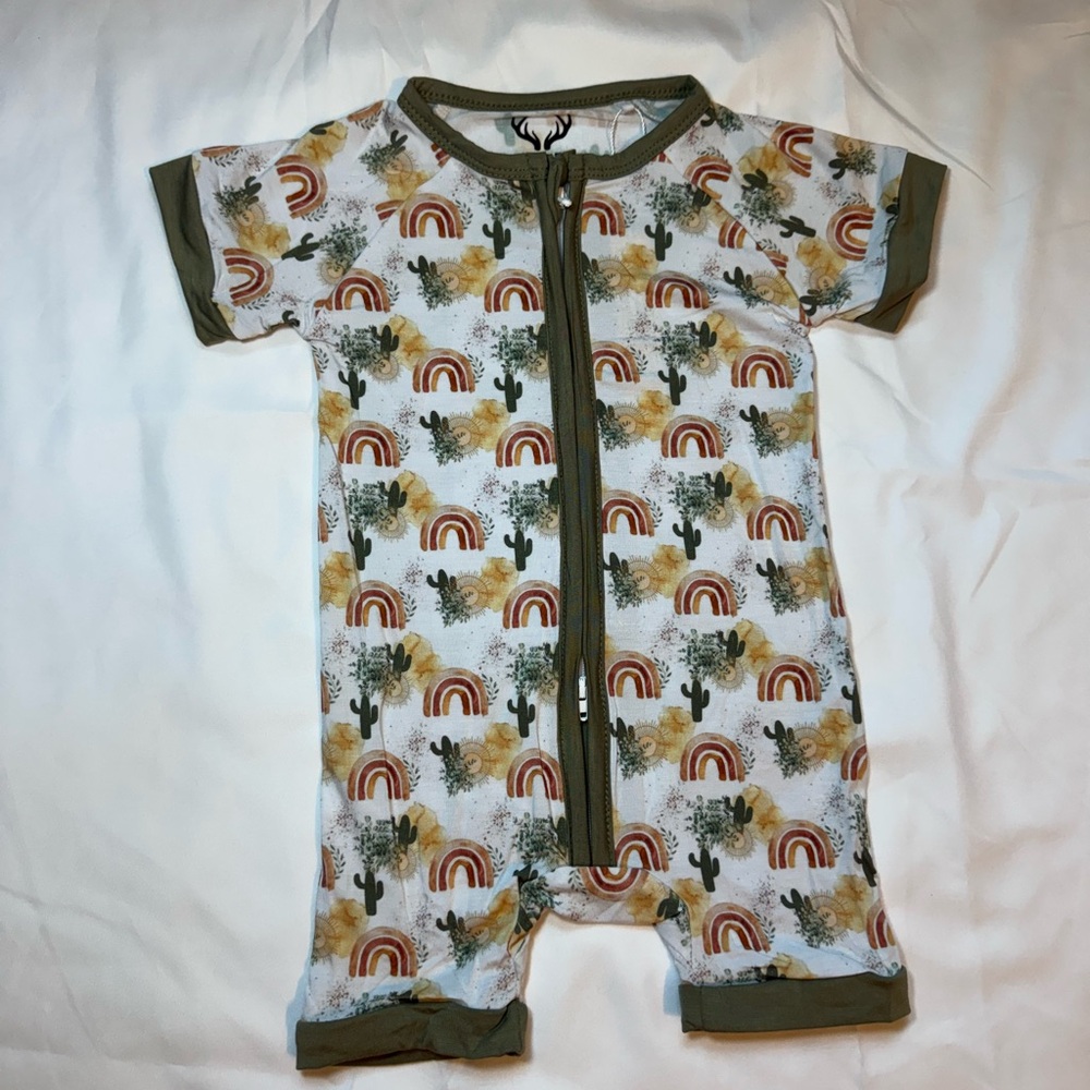 Kids One Piece Bamboo Shorty Rainbow and Cactus